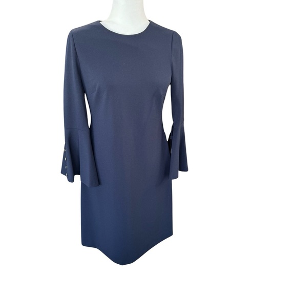 (NWT) Tommy Hilfiger Navy Dress Bell Sleeves with Button Embellishment Size 6 - Picture 2 of 10